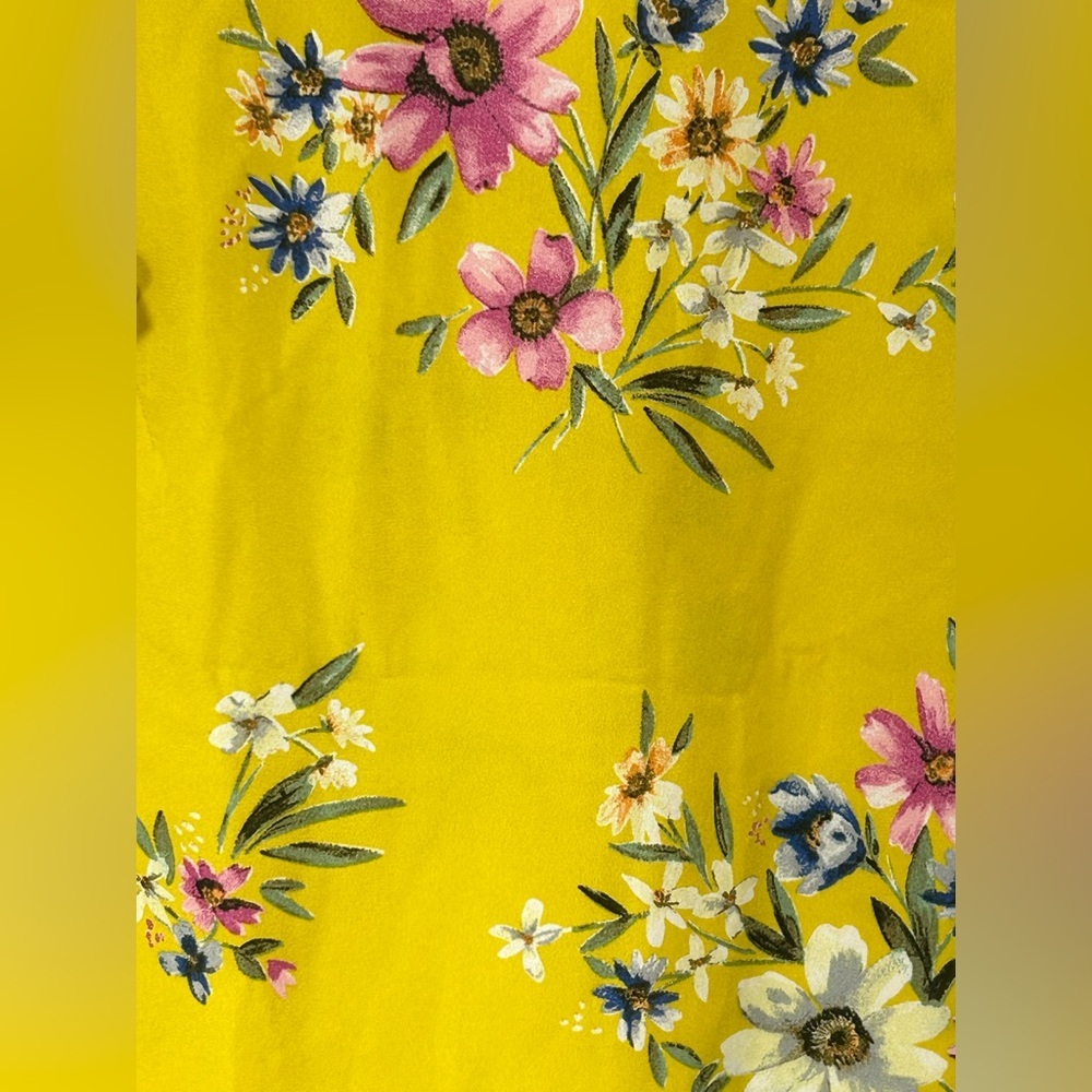 DR2 Women's Mustard Floral Blouse with Ruffled Cap Sleeves - Picture 5 of 7